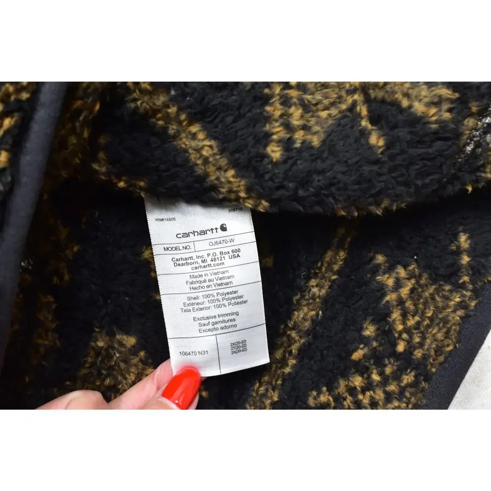 Carhartt Women Sherpa Fleece Pullover Loose Brown Snowflake Size 2X OJ6470W NEW
